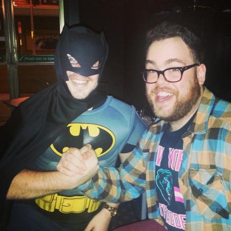 BATMAN AND BEN: A picture dressed as Batman and Ben Mitchell, taken at Music and Movie Trivia.